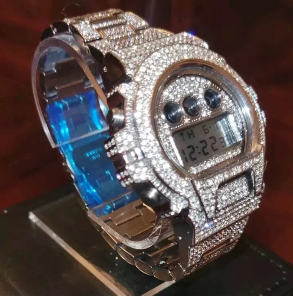 Men's Crystal-Embellished Silver Digital Watch - Unbranded